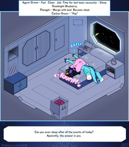 anthro bed bedroom claws dildo female furniture nude onomatopoeia planet sex_toy solo sound_effects space spines star tail text text_box window drxii kobold_quest blueberry_kobold kobold reptile scalie comic digital_media_(artwork) english_text hi_res signature url