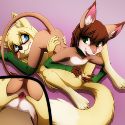 4_toes 5_fingers anthro anthro_on_anthro anus biped black_nose blonde_hair blue_eyes blush breasts brown_body brown_ears brown_fur brown_hair brown_tail claws clitoris close-up clothing duo eyelashes eyewear eyewear_only feet female female/female female_anthro female_on_bottom female_on_top finger_claws fingering fingering_partner fingers flat_chested fur genitals glasses glasses_only gloves green_eyes hair handwear interspecies legwear looking_at_another looking_at_partner lying multicolored_body multicolored_fur nipples nude nude_anthro nude_female on_back on_bottom on_top pink_clitoris pink_nipples pink_nose pink_vulva sex simple_background small_breasts snout spread_legs spread_vulva spreading stockings tail teeth toe_claws toes two_tone_body two_tone_fur vaginal vaginal_fingering vulva wearing_glasses white_body white_breasts white_fur yellow_body yellow_ears yellow_fur yellow_tail young young_female young_on_young darkmirage jinx_mckenzie polymorph canid canine domestic_cat felid feline felis fox mammal 1:1 2020 hi_res
