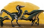 aphrodisiac aphrodisiac_bodily_fluids bodily_fluids courting cum cum_covered feathers female feral genital_fluids group inspection male male/female messy hodarinundu dinosaur feathered_dinosaur feathered_scalie hypnovenator prehistoric_species reptile scalie theropod absurd_res hi_res