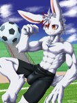 abs adolescent anthro athletic athletic_male ball big_bulge briefs bulge clothed clothing cloud detailed_bulge grass handwear male muscular muscular_male nipples outside plant shirtless sky soccer_ball solo stairs tight_briefs tight_clothing topless underwear young akino-kamihara tomoshibi_shirohane_(akino-kamihara) lagomorph leporid mammal rabbit 3:4 absurd_res alternate_version_at_source hi_res signature watermark