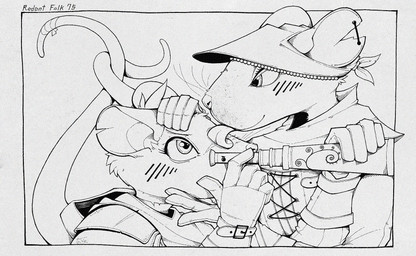 anthro blush clothed clothing duo female fingers fur gloves handwear hat headgear headwear holding_object licking personal_grooming simple_background snout tail telescope tongue tongue_out topwear whiskers gompami mammal mouse murid murine rat rodent 2025 hi_res