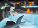 anthro background_sex background_text bathing breasts crystal exposed_breasts female from_behind_position glowing hot_spring lava looking_at_viewer male male/female rock sex sitting smile smiling_at_viewer solo steam teeth teeth_showing text water spaceg3n fish marine shark absurd_res hi_res