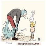 1:1 anthro beastars blush canid canine canis clothed clothing comic domestic_rabbit duo dwarf_rabbit eden_fries eyes_closed female fully_clothed fur haru_(beastars) lagomorph larger_male legoshi_(beastars) leporid male mammal open_mouth open_smile oryctolagus rabbit size_difference smaller_female smile tail tail_motion tailwag white_body white_fur wolf