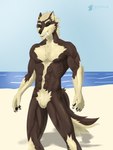 abs anthro biceps big_muscles black_eyes fangs fur hair looking_at_viewer male muscular muscular_anthro muscular_male nipples pecs simple_background smile solo tail teeth white_body white_fur conditional_dnp teremunart canid canine mammal absurd_res character_request hi_res