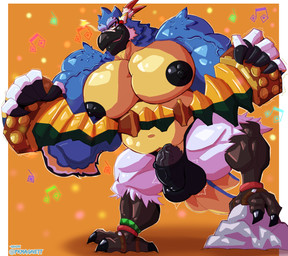 anthro balls barazoku beak belly big_bulge big_muscles big_penis big_tail black_nipples blue_body bodily_fluids breasts bulge clothing cum erect_nipples excited feathers genital_fluids genitals glistening glistening_breasts glistening_genitalia glistening_penis huge_penis humanoid_genitalia humanoid_penis male multicolored_body musclegut muscular muscular_bottom muscular_male navel nipples overweight overweight_male pecs penis slightly_chubby slightly_chubby_anthro slightly_chubby_male solo tail thick_thighs vein veiny_penis santiagomt breath_of_the_wild nintendo the_legend_of_zelda kass_(tloz) avian bird absurd_res hi_res