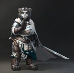 anthro facial_scar female green_eyes gun melee_weapon ranged_weapon scar simple_background solo sword weapon shadoca blizzard_entertainment warcraft bear mammal pandaren hi_res