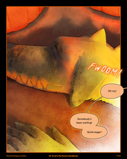 5_fingers ambiguous_gender black_border bodily_fluids border dialogue eyes_closed fingers food fruit lying offscreen_character on_front plant pumpkin sharp_teeth solo speech_bubble spikes spikes_(anatomy) tears teeth text sharkinthepark rowel_(sharkinthepark) canid canine fox mammal 2026 4:5 absurd_res comic english_text hi_res