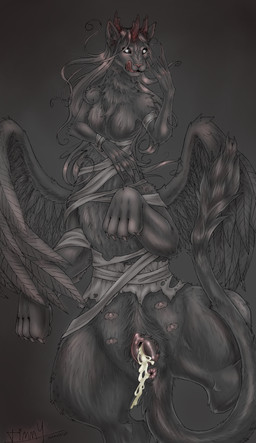 animal_genitalia animal_vulva anus black_sclera bodily_fluids canine_genitalia canine_vulva claws clothing cum cum_drip cum_in_vagina cum_inside cum_on_leg dripping feathered_wings feathers female feral genital_fluids genitals glowing glowing_eyes hair horn long_hair lying multi_nipple nipples on_back pawpads paws presenting presenting_anus simple_background solo tail tongue torn_clothing vulva wings timmychan slay_the_princess the_den_(slay_the_princess) the_princess_(slay_the_princess) ambiguous_species chimera felid feline mammal taur absurd_res hi_res monochrome signature