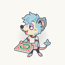 anthro barefoot black_bottomwear black_clothing black_pants blue_body blue_fur bottomwear box buckteeth clothing container feet fur half-closed_eyes happy holding_box holding_container holding_object holding_pizza_box male narrowed_eyes open_mouth pants pizza_box shirt simple_background solo tail teeth tongue topwear white_background white_clothing white_shirt white_topwear thatlazyrat zeez_(thatlazyrat) mammal murid murine rat rodent 1:1 2023 english_description meme