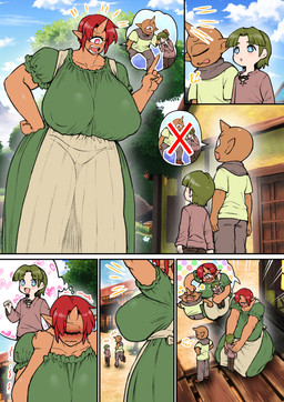 angry apron big_breasts blue_eyes breasts breath brown_body brown_skin clothing dress eye_contact eyelashes eyes_closed female female_humanoid floor green_clothing green_dress green_hair group hair heart_symbol horn huge_breasts humanoid_focus humanoid_pointy_ears kneeling larger_female larger_humanoid looking_at_another male male_human male_humanoid mature_female not_furry outside plant pointy_ears red_hair shirt short_hair size_difference standing topwear tree trio wood wood_floor amano_jack cyclops horned_humanoid human humanoid mammal comic pictographics mother_(lore) mother_and_child_(lore) mother_and_son_(lore) parent_(lore) parent_and_child_(lore) parent_and_son_(lore) son_(lore)