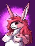 anthro belly big_belly big_breasts breasts female fingers fur hair hand_on_breast hand_on_own_breast huge_belly huge_breasts multicolored_body multicolored_fur nipples pink_body pink_fur pink_nipples purple_background red_hair simple_background solo waismuth lilly_lapine lagomorph leporid mammal rabbit 3:4 hi_res