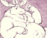 anthro antlers belly dessert doughnut eating food fur holding_doughnut holding_food holding_object horn male moobs navel nude overweight overweight_anthro overweight_male pastry reclining smile solo berlin deer mammal moose new_world_deer