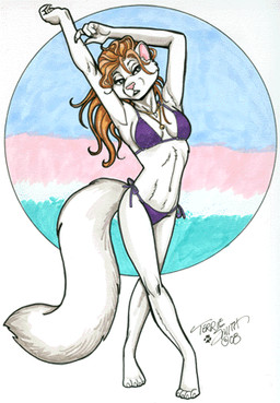 4_fingers 4_toes anthro barefoot bikini biped blue_background breasts brown_hair claws clothed clothed_anthro clothed_female clothing feet female female_anthro fingers front_view fur geometric_background grey_eyes hair half-closed_eyes hands_above_head jewelry long_hair long_tail looking_at_viewer medium_breasts monotone_bikini monotone_body monotone_clothing monotone_fur monotone_hair monotone_swimwear narrowed_eyes navel necklace pendant pink_background pink_inner_ear pink_nose pose purple_bikini purple_clothing purple_swimwear raised_arms side-tie_bikini simple_background slim slim_anthro slim_female solo standing string_bikini swimwear tail teal_background text toes two-piece_swimsuit white_background white_body white_fur terrie_smith mammal mink mustelid musteline true_musteline 2008 artist_name colored dated english_description full-length_portrait low_res portrait