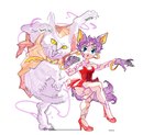 anthro bracelet clothing dress duo female footwear fur high_heels jewelry purple_body purple_fur shoes tail alunka asian_mythology east_asian_mythology japanese_mythology mythology animal_humanoid cat_humanoid domestic_cat felid felid_humanoid feline feline_humanoid felis humanoid mammal mammal_humanoid nekomata yokai