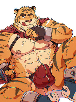 5_fingers anthro briefs bulge claws clothing fingerless_gloves fingers gloves handwear humanoid_hands male muscular muscular_anthro muscular_male muscular_thighs nipples pecs simple_background solo underwear white_background gamubear build_tiger build_tiger_(character) felid mammal pantherine tiger 2022 colored hi_res signature