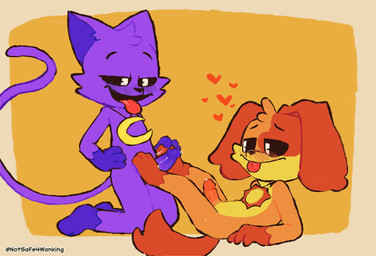 anthro barefoot duo feet foot_fetish foot_play footjob fur genitals male male/male orange_body orange_fur penis purple_body purple_fur sex tongue tongue_out notsafeforwanking mob_entertainment poppy_playtime smiling_critters catnap_(poppy_playtime) dogday_(poppy_playtime) canid canine canis domestic_cat domestic_dog felid feline felis mammal absurd_res hi_res