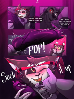 animal_genitalia animal_penis anthro becoming_erect black_sclera blood bodily_fluids canine_genitalia canine_penis dialogue duo genitals heart_(marking) heart_eyes heart_symbol holding_face holding_penis imminent_oral imminent_sex male male/male markings nosebleed penis penis_tip sharp_teeth speech_bubble teeth text yellow_eyes angelofthecode hazbin_hotel hellaverse helluva_boss mythology husk_(hazbin_hotel) vortex_(helluva_boss) canid canid_demon canine cat_demon demon hellhound mammal mythological_canine mythological_creature 2024 3:4 comic digital_drawing_(artwork) digital_media_(artwork) english_text hi_res