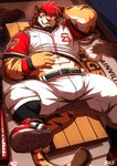 abs ball baseball_(ball) baseball_base baseball_bat baseball_glove baseball_uniform bat_(object) big_muscles clothed clothing facial_hair footwear fur hair male muscular mustache shoes socks sportswear uniform drks baseball_tiger redick felid mammal pantherine tiger absurd_res hi_res