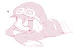 anthro blush clothing eyewear goggles hat headgear headwear heart_symbol lying semi-anthro solo bandai_namco digimon appmon appmon_(species) canid canine canis digimon_(species) domestic_dog mammal offmon sketch