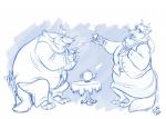 anthro clothed clothing duo female male obese overweight betsythebeaver disney zootopia aurelina_canidae lucius_howlgrave canid canine canis mammal wolf 2016 hi_res monochrome sketch