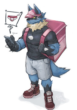5_fingers ^_^ anthro backpack baseball_cap biped black_body black_clothing black_fur black_inner_ear black_shirt black_topwear blue_body blue_fur bodily_fluids bottomwear cellphone chest_spike claws clothed clothed_anthro clothed_male clothing dialogue dot_pupils drawstring_bottomwear drawstring_shorts electronics eyes_closed finger_claws fingers fluffy fluffy_tail footwear front_view fully_clothed fully_clothed_anthro fully_clothed_male fur furgonomic_hat furgonomic_headwear furgonomics grey_bottomwear grey_clothing grey_shorts hand_spike hat headgear headwear holding_cellphone holding_object holding_phone holding_smartphone looking_at_cellphone looking_at_object looking_at_phone male monotone_bottomwear monotone_clothing monotone_shirt monotone_shorts monotone_topwear mouth_closed multicolored_body multicolored_clothing multicolored_fur multicolored_underwear muscular muscular_anthro muscular_male neck_tuft nervous nervous_sweat overbite phone pink_backpack pink_clothing pink_hat pink_headwear plantigrade price_tag red_clothing red_footwear red_shoes red_sneakers red_underwear shirt shoes shorts simple_background smartphone smile sneakers snout solo spikes spikes_(anatomy) standing sweat sweatdrop_(iconography) tail tan_body tan_fur tan_tuft text text_on_clothing text_on_hat text_on_headwear text_on_underwear tight_clothing tight_shirt tight_topwear topwear tuft two_tone_clothing two_tone_underwear underwear white_background white_clothing white_underwear yellow_sclera kuromonsart nintendo pokemon generation_4_pokemon lucario pokemon_(species) 2025 absurd_res artist_name colored dated digital_drawing_(artwork) digital_media_(artwork) english_text full-length_portrait hi_res portrait