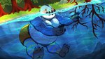 anthro blush clothing male overweight smile solo swimming swimming_trunks swimwear underwater water dasinbun koku capcom higlafavtfom hopkeeper_games monster_hunter dodogama fanged_wyvern 16:9 hi_res widescreen