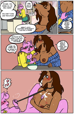 anthro anthro_on_anthro assisted_exposure bite_mark blush bodily_fluids breast_grab breast_play breasts brown_body brown_hair brown_nipples canon_couple cereal clothing crossgender cum cum_on_breasts cumshot dialogue dominant dominant_gynomorph dominant_intersex duo ejaculation exposed_breasts female food ftg_crossgender fti_crossgender genital_fluids genitals gynomorph gynomorph/female hair hair_over_eye hand_on_breast heart_symbol intersex intersex/female interspecies kiss_mark leash leash_pull mtf_crossgender nipples nude one_eye_obstructed penis pink_body pink_penis sex sitting submissive submissive_female sweater text titfuck topwear wolf_glade bojack_horseman netflix bojack_horseman_(character) princess_carolyn domestic_cat equid equine felid feline felis horse mammal 2020 absurd_res comic english_text hi_res