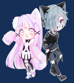 accessory bow_ribbon clothing duo female footwear hair hair_accessory hair_bow hair_over_eye hair_ribbon jacket looking_at_viewer male mask open_mouth ribbons shoes topwear yumemin animal_humanoid humanoid alpha_channel