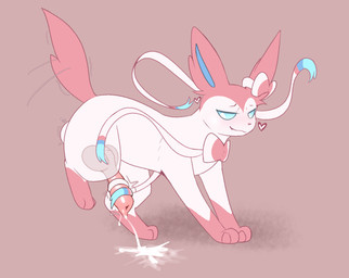 animal_genitalia animal_penis balls blue_eyes blush bodily_fluids canine_genitalia canine_penis cum cum_on_ground cumshot digitigrade ejaculation erection feral fur genital_fluids genitals gloves_(marking) heart_symbol knot knotted_penis leg_markings male markings masturbation penile penile_masturbation penis pink_body pink_fur quadruped raised_leg socks_(marking) solo tail tail_motion tailwag white_body white_fur notsafecat nintendo pokemon eeveelution generation_6_pokemon pokemon_(species) sylveon hi_res