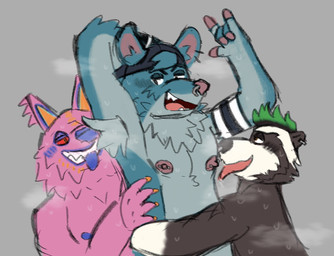 anthro armpit_fetish armpit_sniffing blush blush_lines bodily_fluids group licking male male/male musk musky_armpit nipple_piercing nipples piercing saliva saliva_on_tongue sniffing sweat sweatdrop sweaty_body tongue trio anonymous_artist epic_games fortnite andy_fangerson kd_rattical_(fortnite) rufus_(fortnite) canid canine canis mammal murid murine procyonid raccoon rat rodent wolf hi_res sketch