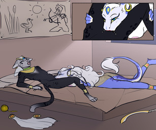 ahegao anklet anthro ball_of_yarn ball_suck balls_deep balls_in_mouth bed bed_sheet bedding bodily_fluids bottomwear bracelet breasts clothed clothed/nude clothed_female clothing cock_and_balls_blowjob crescent_moon cum cum_in_mouth cum_inside deep_throat discarded_clothing drinking drinking_cum duo ear_piercing ear_ring egyptian fellatio female female_penetrated fucked_silly furniture genital_fluids interspecies jewelry lipstick looking_pleasured makeup male male/female male_penetrating male_penetrating_female melee_weapon moon nipples nude open_window oral oral_penetration painting_(object) penetration penile piercing prostitution ring_piercing screaming sex sex_at_night sex_on_bed skirt spread_legs spreading sucking swallowing_penis_while_deepthroat sword tail tail_tuft throatpie topless topless_female translucent translucent_clothing tuft weapon yarn diaxis mythology parushta subira_(egyptian) domestic_cat dragon felid feline felis mammal mythological_creature mythological_scalie scalie 6:5 hi_res traditional_media_(artwork)