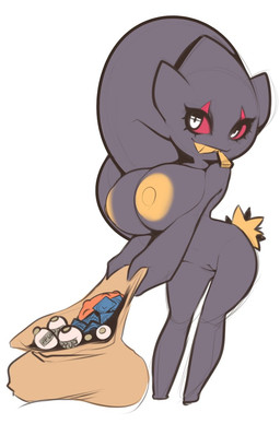 areola bag big_areola big_breasts big_nipples breasts condom doll female genitals huge_breasts nipples not_furry sexual_barrier_device shortstack shortstack_female solo vulva white_eyes wide_hips yellow_nipples zipper plantpenetrator nintendo pokemon animate_inanimate banette generation_3_pokemon ghost humanoid living_doll pokemon_(species) spirit digital_media_(artwork) full-length_portrait portrait