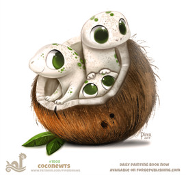 ambiguous_gender black_eyes coconut drupe_(fruit) feral food fruit group humor plant pun simple_background visual_pun white_background piper_thibodeau amphibian food_creature newt salamander 2017 digital_media_(artwork) digital_painting_(artwork) painting_(artwork)