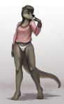 anthro black_nose brown_eyes brown_hair clothed clothing eyelashes female hair long_hair panties solo underwear white_clothing white_panties white_underwear mykegreywolf nat_(mykegreywolf) mammal mustelid otter 2018 digital_media_(artwork) hi_res signature