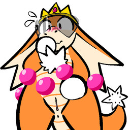 anthro anus blush bodily_fluids crown embarrassed eyewear female genitals headgear non-mammal_vulva nude orange_body scales semi-anthro solo sunglasses sweat sweatdrop ventral_scales vulva white_body white_scales trout_(artist) patricia_taxxon pix_&_bit bit_(pix_&_bit) reptile scalie unknown_species 1:1 aliasing digital_media_(artwork) portrait three-quarter_portrait