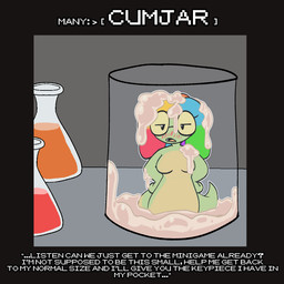 anthro apode blush bodily_fluids breasts container cum cum_covered cum_in_container cum_in_hair cum_in_jar cumjar dialogue eyewear featureless_breasts female genital_fluids glasses hair jar legless messy micro open_mouth potion potion_bottle serpentine solo text wearing_glasses corruptedcryptid nintendo pokemon tammy_(corruptedcryptid) draconcopode ekans generation_1_pokemon naga pokemon_(species) pokemon_naga shiny_pokemon english_text hi_res