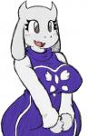 2015 anthro big_breasts blush boss_monster_(undertale) bovid breasts caprine clothed clothing digital_media_(artwork) female fur low_res mammal roy_mccloud simple_background smile solo toriel undertale undertale_(series) white_background white_body white_fur wide_hips