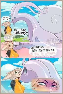 amputee anthro blue_eyes blush bottomwear breasts brown_hair clothed clothing disability duo female goo_transformation hair heart_symbol limb_regression long_ears melting_limbs missing_all_arms missing_arm missing_limb shorts tail text transformation sweetburn nintendo pokemon sweets_remivas_(sweetburn) animal_humanoid generation_8_pokemon goo_creature hisuian_form hisuian_goodra humanoid lagomorph lagomorph_humanoid leporid_humanoid mammal mammal_humanoid pokemon_(species) rabbit_humanoid regional_form_(pokemon) comic english_text hi_res
