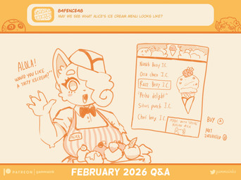 4_fingers accessory anthro apron big_breasts blush blush_stickers bone bow_tie breasts claws clothed clothing dessert eyebrow_through_hair eyebrows eyelashes female finger_claws fingers flower flower_in_hair food hair hair_accessory hair_over_eye hat headgear headwear horn ice_cream looking_at_viewer open_mouth plant q&a simple_background skeleton solo text translucent translucent_hair gammainks nintendo pokemon alice_(gammainks) flor_(gammainks) gamma_(gammainks) alolan_form alolan_vulpix animated_skeleton bovid caprine generation_7_pokemon mammal pokemon_(species) regional_form_(pokemon) sheep undead 2026 absurd_res artist_name digital_media_(artwork) english_text hi_res monochrome orange_monochrome