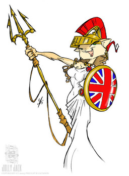 anthro armlet armor bell british brown_hair clothed clothing collar female fur green_eyes hair happy headgear helmet melee_weapon open_mouth open_smile polearm shield simple_background smile solo tan_body tan_fur trident union_jack weapon white_background conditional_dnp jollyjack britannia domestic_cat felid feline felis mammal 2003