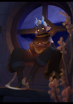 antlers blue_antlers blush blush_lines clothed clothing cloud cloudy_sky dark_body featureless_feet feet genitals glans glowing glowing_body glowing_eyes glowing_genitalia glowing_penis hair horn humanoid_genitalia humanoid_penis looking_at_genitalia looking_at_own_penis looking_at_penis looking_at_self male mask night penis penis_poking_out penis_through_fly plant scarf short_hair sitting sky solo spread_legs spreading tail tile tile_wall tired wall_(structure) white_hair white_tail window lightwing01 sky_children_of_the_light humanoid 2025 absurd_res digital_media_(artwork) hi_res letterbox