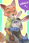 2016 anthro bottomwear canid canine clivef clothed clothing comic disney duo fox fully_clothed fur green_eyes hi_res judy_hopps lagomorph leporid mammal necktie nick_wilde pants purple_eyes rabbit red_fox shirt topwear true_fox zootopia