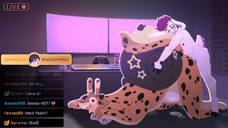 andromorph anthro blush bodily_fluids controller cum cum_inflation cum_inside doggystyle duo fast_sex from_behind_position game_controller genital_fluids hug inflation intersex intersex/male larger_sub male playstation_controller sex size_difference stream_chat stream_ui streamers submissive translucent_stomach dreamflowerbunny playstation sony_corporation sony_interactive_entertainment v_(krolyk) gastropod lagomorph leporid mammal mollusk rabbit snail 16:9 animated widescreen