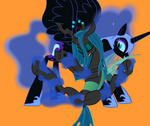 anal anal_penetration anus armor black_body black_feathers black_fur blue_eyes blue_hair clenched_teeth clitoris closed_smile cutie_mark dominant dominant_female dominant_feral double_penetration duo ears_back ethereal_hair ethereal_mane eyelashes eyes_closed eyeshadow feathered_wings feathers female female/female feral feral_on_feral fur genitals green_eyeshadow green_hair grin hair headgear helmet hooves horn insect_wings looking_at_another looking_at_partner looking_back makeup moon_symbol mouth_closed orange_background penetration pivoted_ears prehensile_tail pseudo_hair pseudo_mane pupils purple_eyelashes purple_eyeshadow restrained restrained_legs simple_background sitting slit_pupils smile spiral_horn spread_legs spreading standing submissive submissive_female submissive_feral tail tail_coil tail_fetish tail_in_ass tail_in_vagina tail_insertion tail_play teal_hair teeth underhoof vaginal vaginal_penetration vulva wings buttercup_saiyan friendship_is_magic hasbro my_little_pony mythology nightmare_moon_(mlp) queen_chrysalis_(mlp) arthropod changeling_(mlp) equid equine mammal mythological_creature mythological_equine winged_unicorn 2013 digital_media_(artwork) unfinished