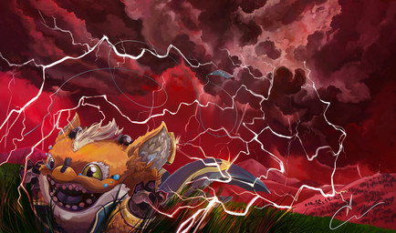 anthro cloud electricity electricity_manipulation elemental_manipulation field fur grass green_eyes light male mountain open_mouth orange_body orange_fur outside plant smile solo tail alessandro_calbini hasbro magic:_the_gathering wizards_of_the_coast loot_(magic:_the_gathering) fomori_(magic:_the_gathering) 2025 absurd_res digital_media_(artwork) hi_res lighting
