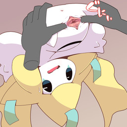 anus brown_background clitoris disembodied_hand duo female female_focus genitals inner_labia multicolored_body onomatopoeia open_mouth simple_background solo_focus sound_effects spread_vulva spreading text three-quarter_view two_tone_body upside_down urethra vulva wavy_mouth white_body yellow_body crepix nintendo pokemon generation_3_pokemon jirachi legendary_pokemon pokemon_(species) 1:1 2020 cel_shading digital_drawing_(artwork) digital_media_(artwork) shaded