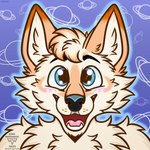 ambiguous_gender anthro black_nose blue_background blue_eyes blush blush_lines fur looking_at_viewer open_mouth open_smile saturn_(planet) simple_background smile solo symmetry white_body white_fur kingstreasures canid canine canis mammal wolf 1:1 2023 digital_media_(artwork) hi_res icon watermark