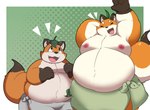 anthro belly big_belly bulge duo eyes_closed kemono leaf male moobs nipples overweight overweight_male towel kusosensei tamacolle iyo_(tamacolle) canid canine fox mammal 2024 hi_res