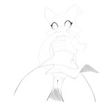 anthro bottomless clothed clothing female genitals horn looking_at_viewer low-angle_view pussy solo tail tail_in_mouth b-epon atzi kobold scalie 2022 digital_media_(artwork) hi_res monochrome sketch