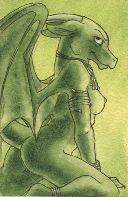 anklet anthro bracelet breasts dragon_tail dragon_wings female female_anthro genitals gold_(metal) gold_jewelry green_body horn jewelry jewelry_only kneeling looking_at_viewer membrane_(anatomy) membranous_wings necklace nipples non-mammal_breasts non-mammal_nipples nude nude_anthro nude_female simple_background solo tail vulva wings ruaidri mythology aleshia_(bahumot) dragon mythological_creature mythological_scalie scalie 2012 digital_media_(artwork)